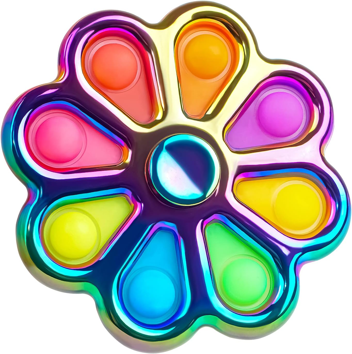 Metal Fidget Spinner, Push Popping Bubble Fidgets Sensory Toys, Party Favors for Kids 3-12, Toy for Adult Anxiety Relief, Gifts for Autistic Boys (Flower)