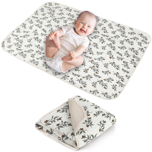 Baby Diaper Changing Pad, 19.7"x25.6" Waterproof Changing Pad Liners with 100% Muslin Cotton Front Top and Leather Back, Soft and Absorbent Portable Changing Mat for Travel, Changing Station