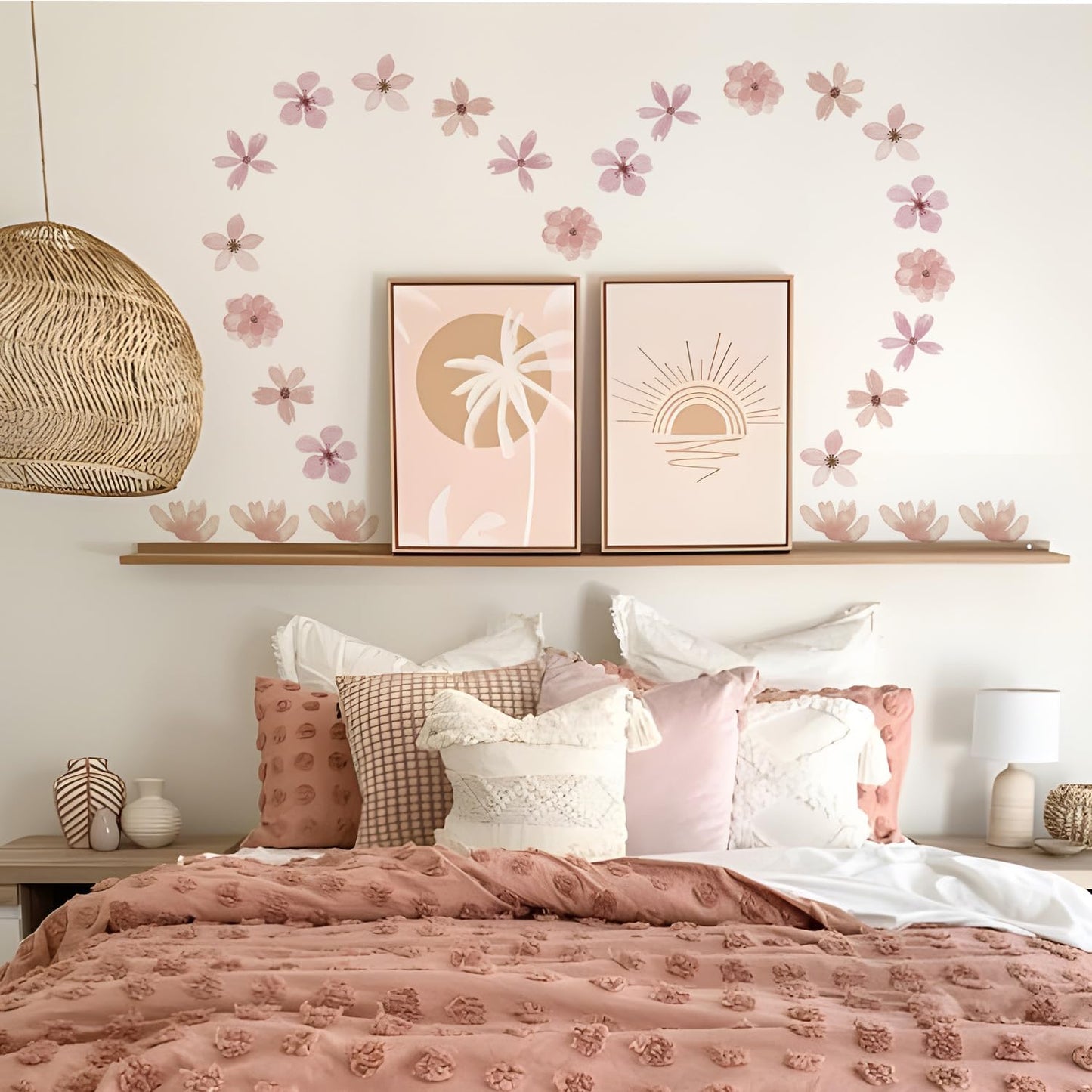 YouRfocus Daisy Wall Decals | 36 PCS Boho Flower Stickers for Girls' Rooms, Playrooms, and Nurseries | Dual Layer Print for High Coverage | Removable Peel and Stick Wall Decor (Pink-A) | 6 Sheets