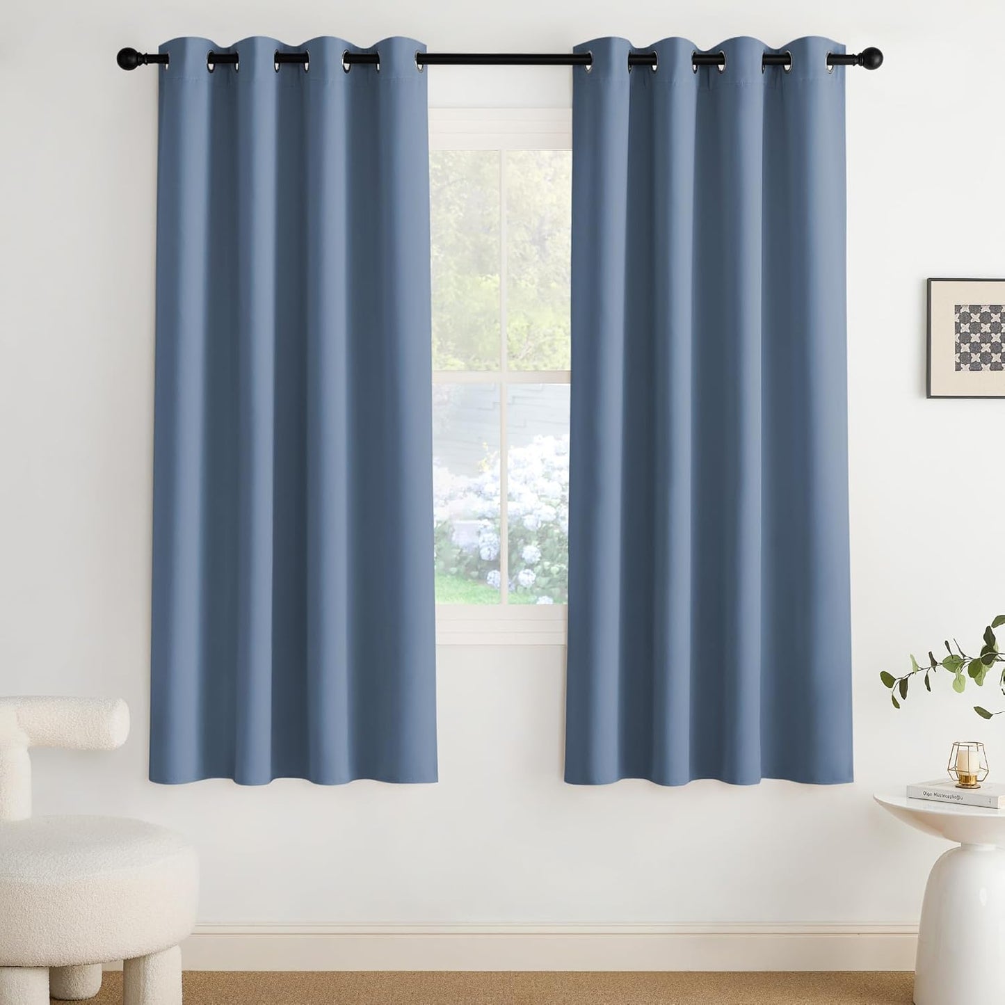 NICETOWN Stone Blue Blackout Curtains 72 inch Long, Thermal Insulated Grommet Privacy Energy Saving Shades for Bedroom, Living Room, Bathroom, Laundry, Patio, Closet, 2 Panels, W52 x L72