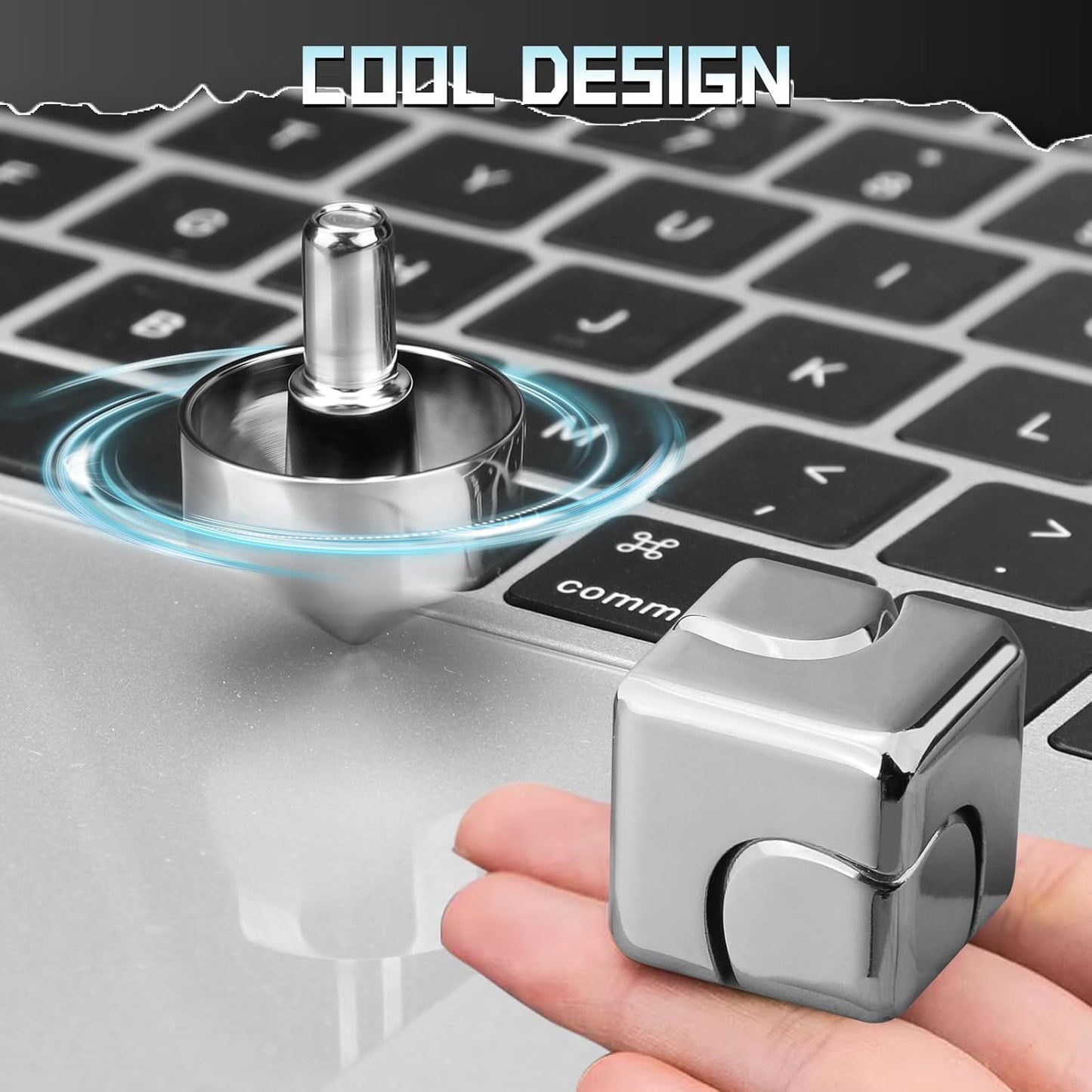 Fidget Cube Block Spinner Toy for Kid Adult, 2-in-1 Anodised Metal Hand Spinner Fidget Figit Gyro for Stress Relief, Cool EDC Spinning Top Desk Toy for Birthday Gift Classroom Prize
