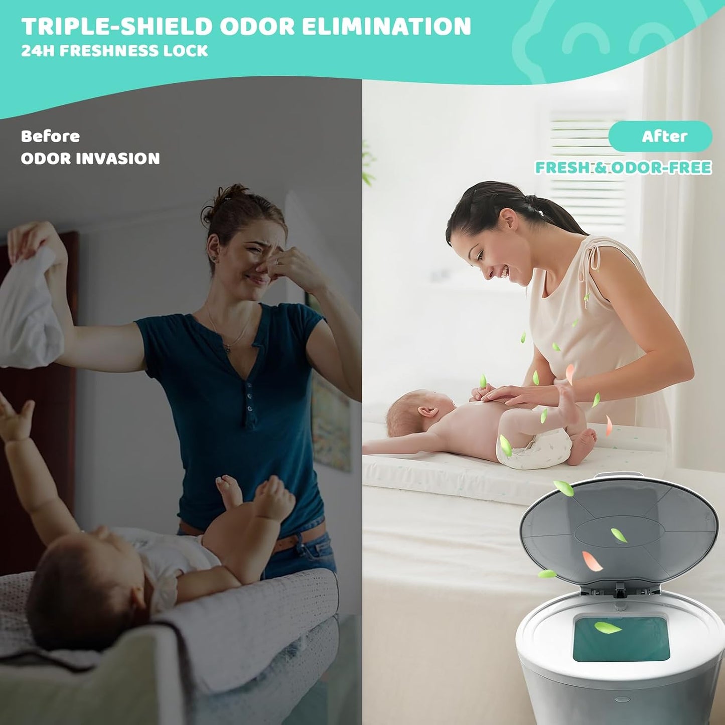 [2 Pack] Newnice Diaper Pail Refill Bags for Dekor Plus Diaper Pail, 30% Extral Thicker Diaper Genie Refills, Continuous Liners for Baby & Adult Diapers, Nursery Trash Solution