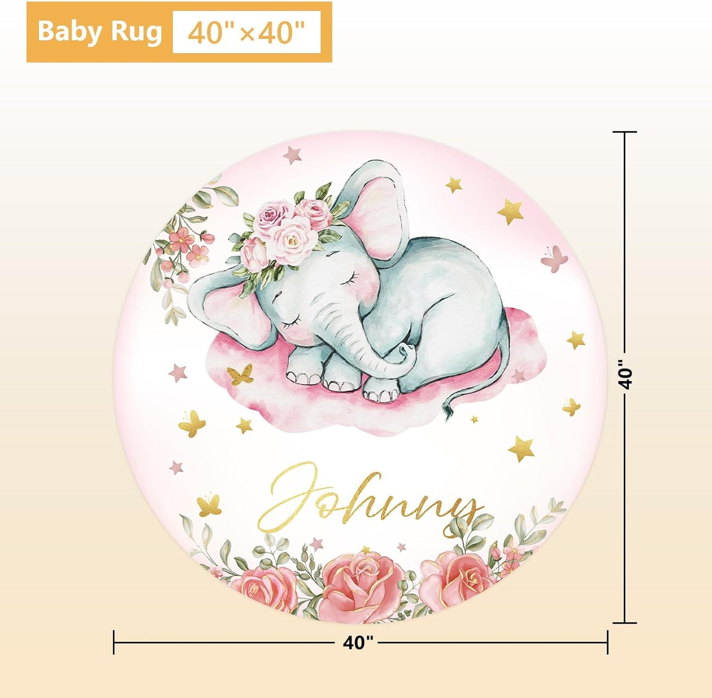 Custom Baby Crib Bedding Set, 5 Pcs Personalized Name Baby Crib Sets for Infant Toddler, Floral Elephant Nursery Bedding Set for Baby Girls, Double Layer Baby Bedding Sets Customized Gifts