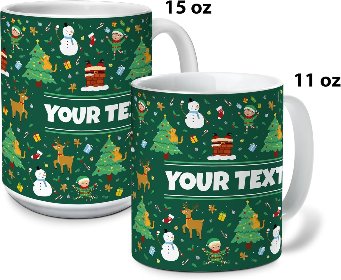 Personalized Mug for Kids - Christmas - Custom Name/Text, Ceramic Hot Chocolate/Cocoa/Coffee Cup for Boys/Girls, Holiday/Birthday Gift - 11 oz, Red Handle