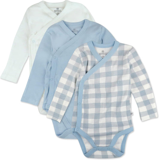 HonestBaby unisex-baby 3-pack Long Sleeve Side-snap Kimono Bodysuits Organic Cotton for Infant Baby Boys, Girls, Unisex