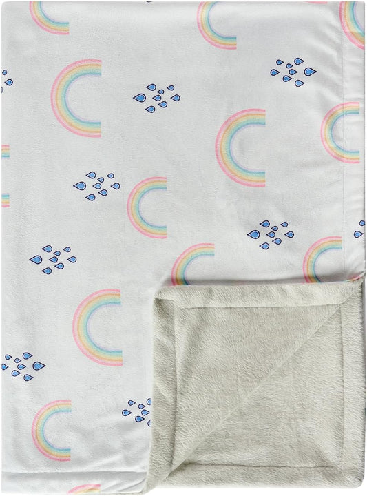 Baby Blanket 30x40 Inches Soft Double Layer Fleece Blanket with Sweet Rainbow Print Gender Neutral Crib Blanket for Infant, Toddler, Newborn Baby Girl or Boy Shower Gift