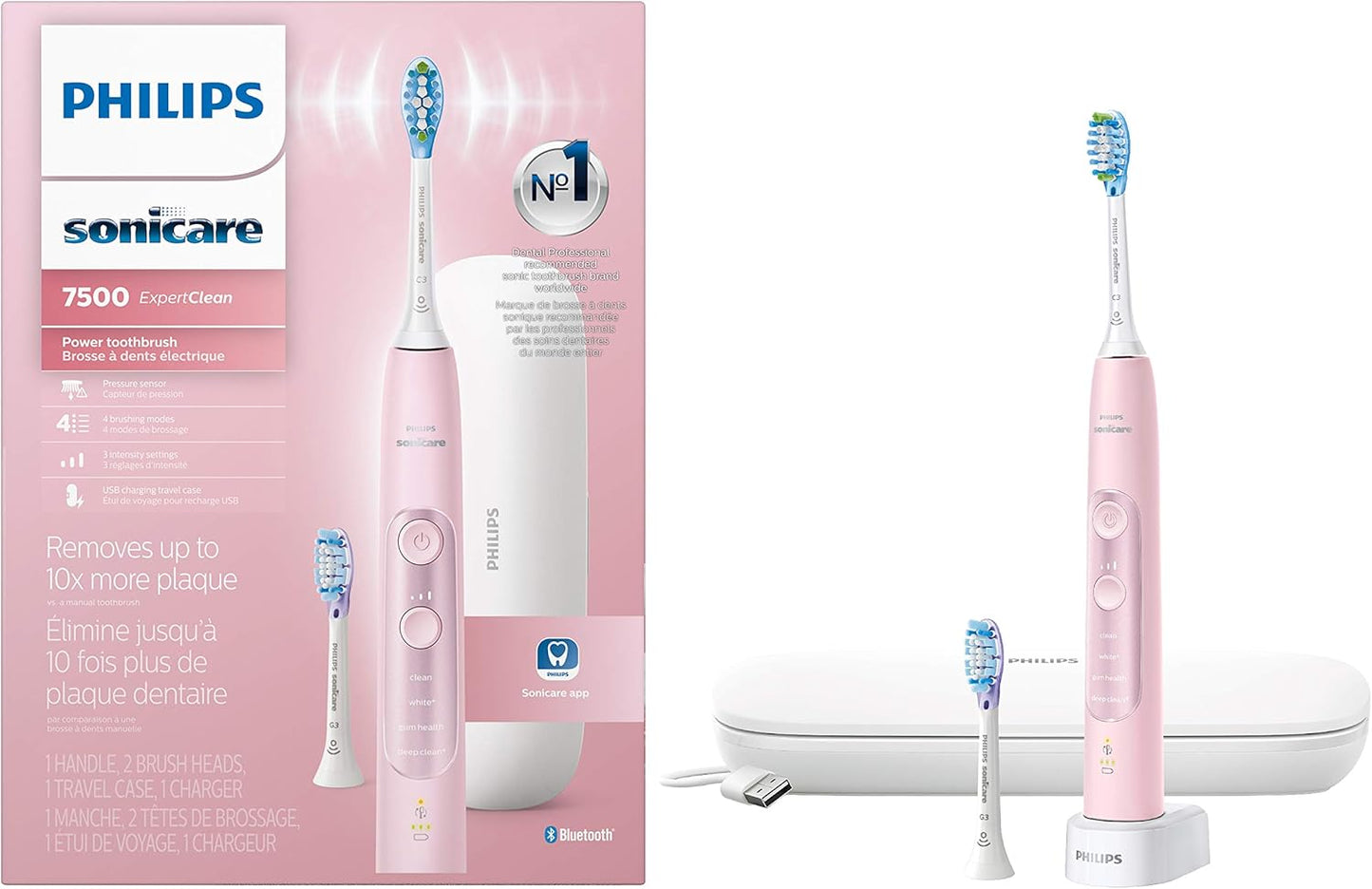 Philips Sonicare ExpertClean 7500 Pink, Rechargeable Electric Power Toothbrush, HX9690/07