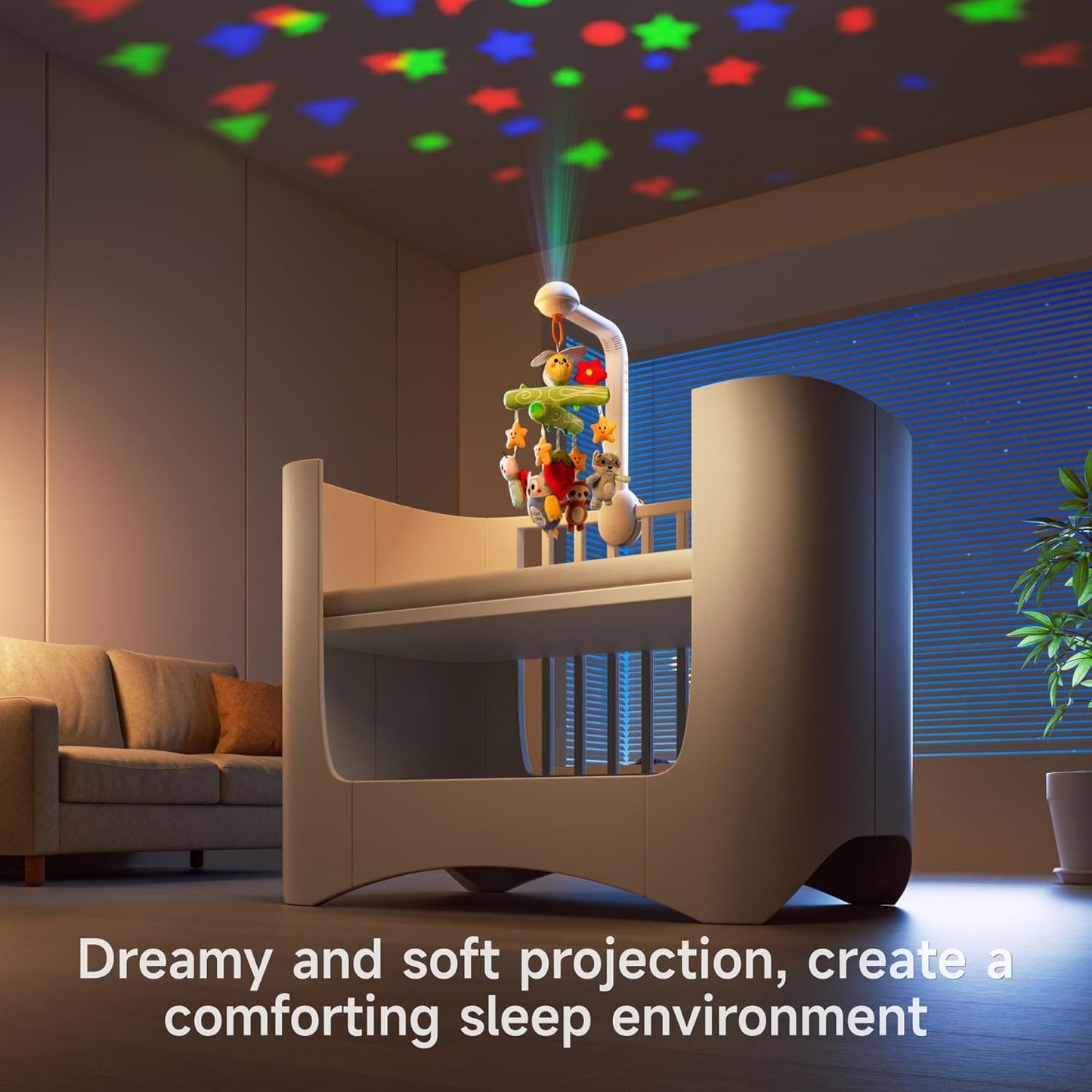 TUMAMA Crib Mobile with Music and Lights, Baby Mobile Cute Bee Crib Toys Hanging, Remote Control Nursery Mobiles for Bassinet, Rotation, Starlight Projection and Lullabies for Babies