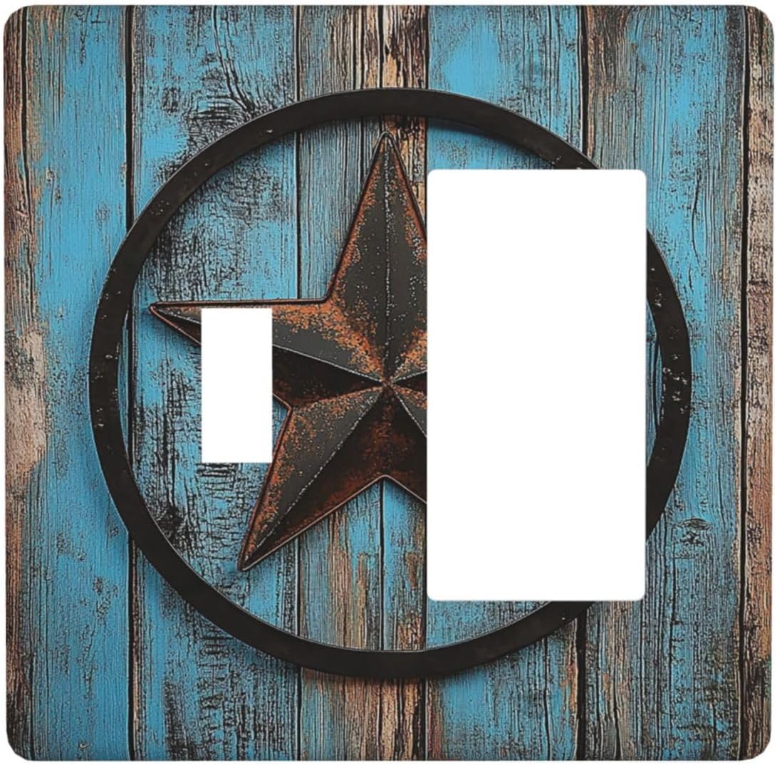 Outlet Covers Rustic Wood Country Barn Texas Star On Teal 1 Toggle 1 Rocker Combination Decorative Wall Plate Electrical Switch Plates Light Switch Cover Plate For Farmhouse Cabin Decor
