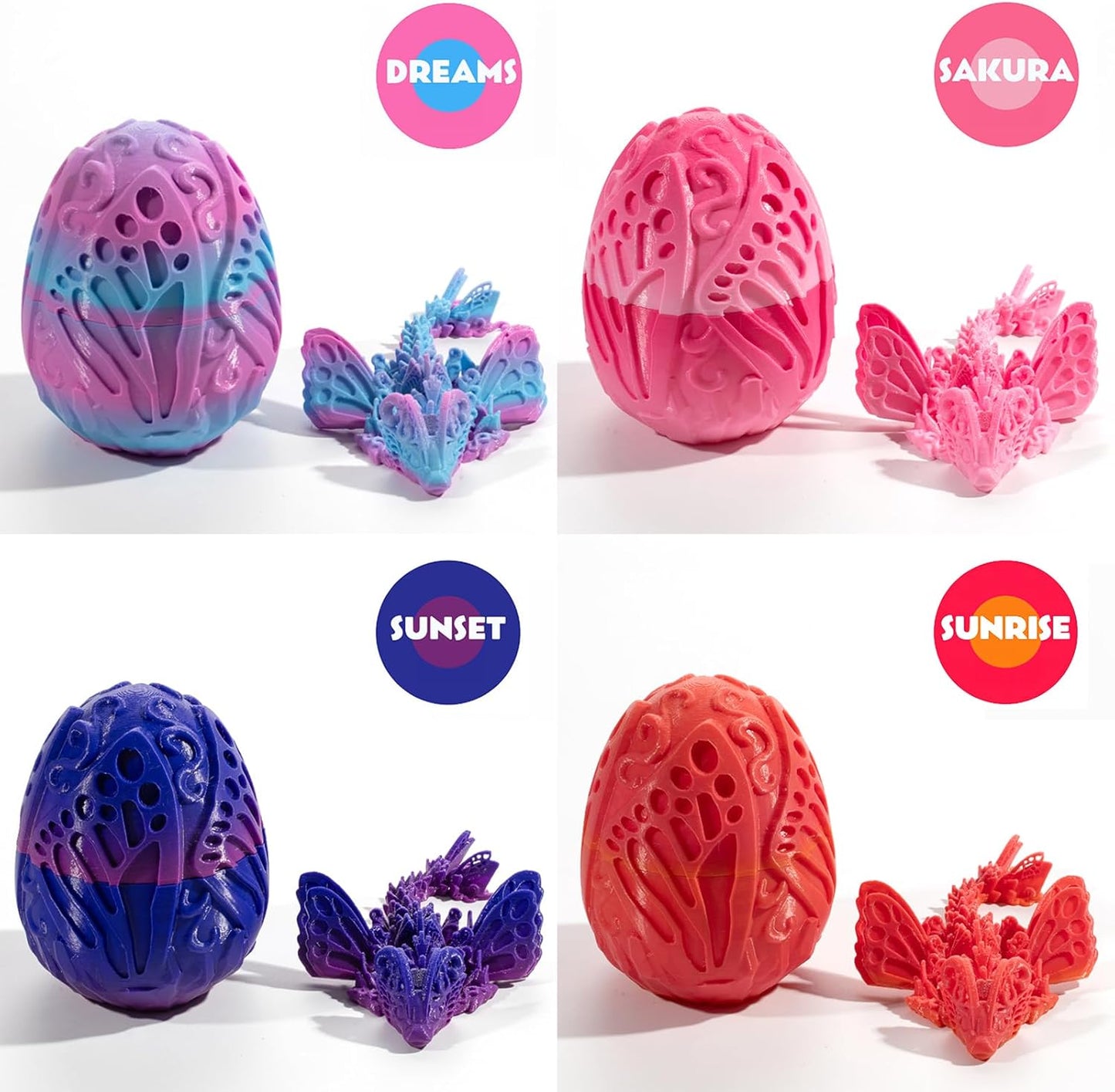 3D Printed Dragon Egg with Dragon Inside, Fully Articulated Butterfly Dragon in Egg, Dragon Fidget Toy, Home/Office/Desktop Décor, Easter Basket Stuffers, Gift for her (Sunrise)