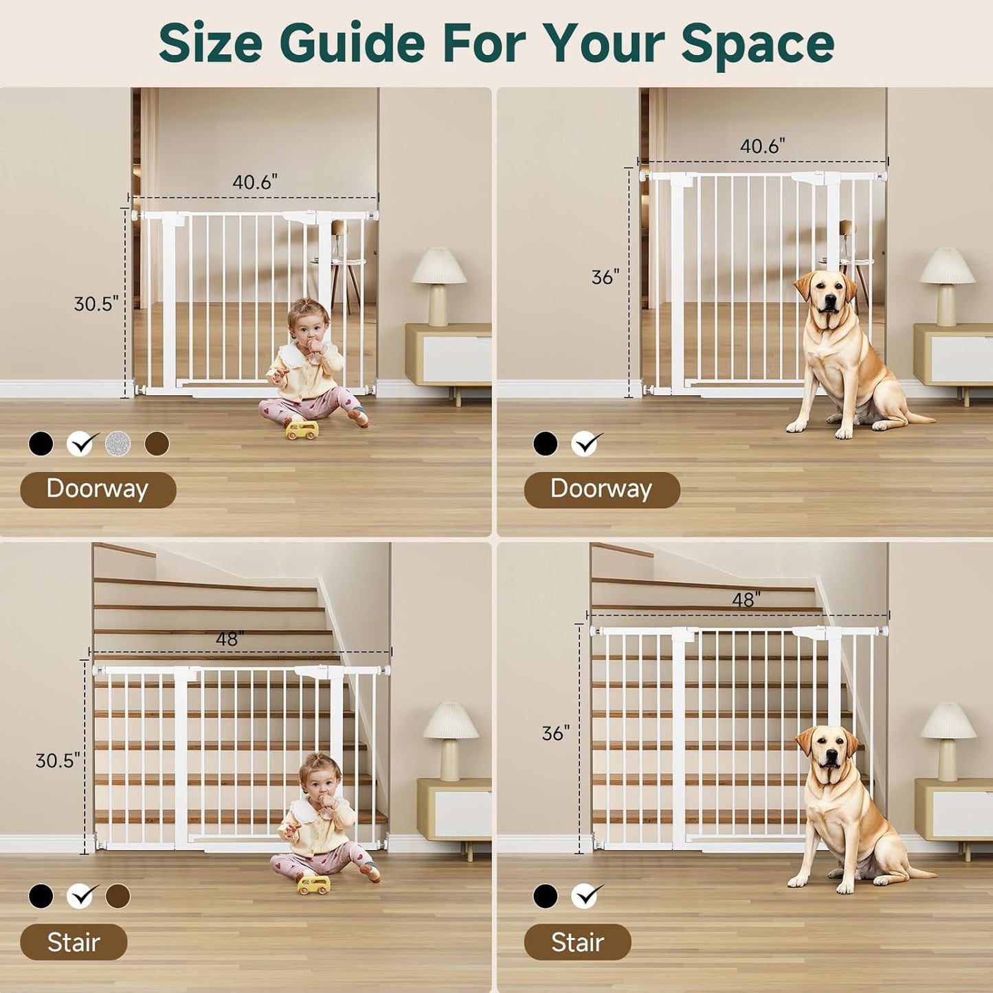 Cumbor 29.7-40.6" Baby Gate for Stairs, Mom's Choice Awards Winner-Dog Gate for Doorways, Pressure Mounted Self Closing Pet Gates for Dogs Indoor, Durable Safety Child Gate with Easy Walk Thru Door
