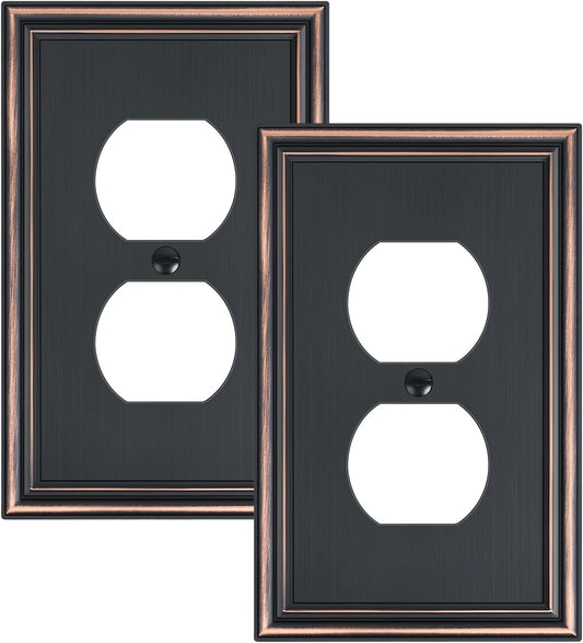 2-Pack Single Duplex Outlet Cover Plate, Decorative Aged Bronze Switch Plates and Outlet Covers, Metal Wall Plates for Electrical Outlets, 1 Gang Receptacle Cover, Corrosion Resistant