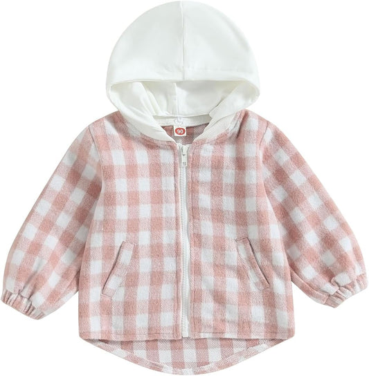 Douhoow Toddler Baby Plaid Jacket Baby Boy GIrl Flannel Hoodies Zip Up Hooded Fall Winter Outerwear Coat