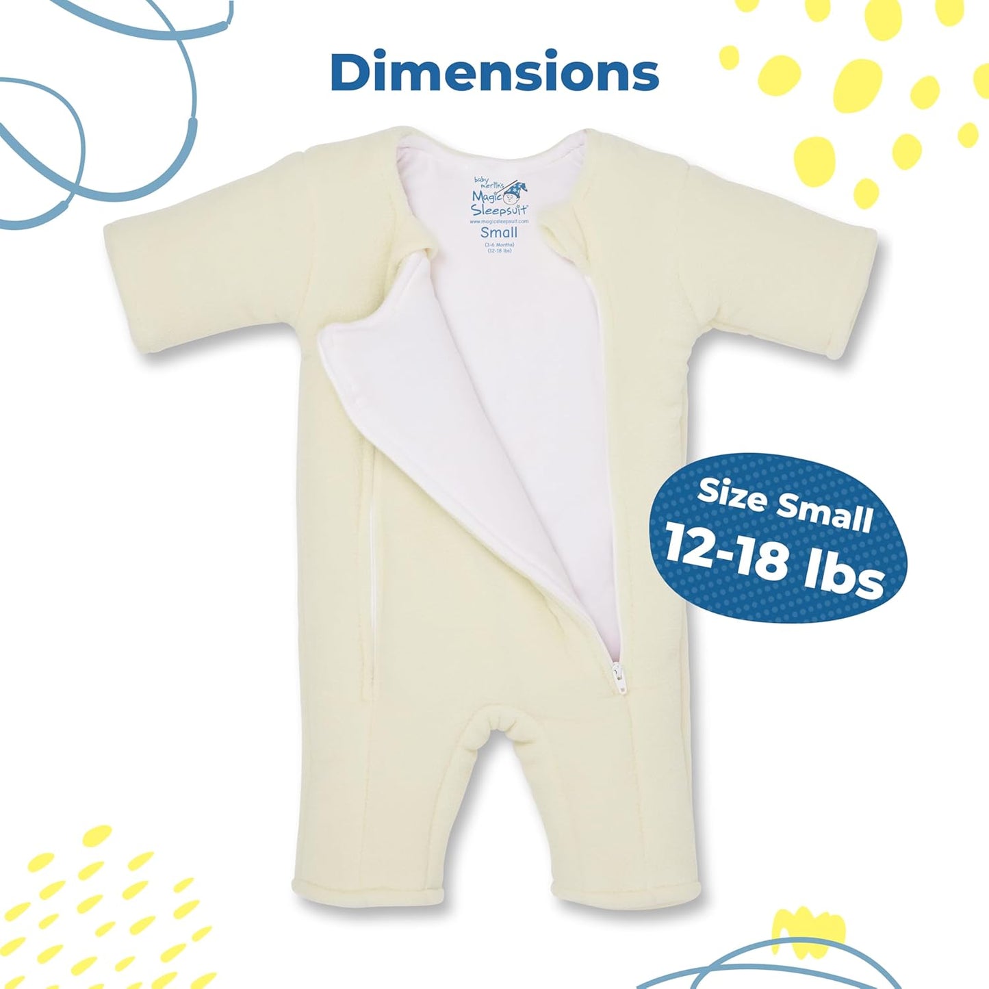 Magic Sleepsuit Baby Merlin's Microfleece Baby Swaddle Transition Product - Soft and Cozy Design, Double Zipper for Easy Diaper Changes, Promotes Safe Sleep, 3-6 Months - Cream - Small 12-18lbs