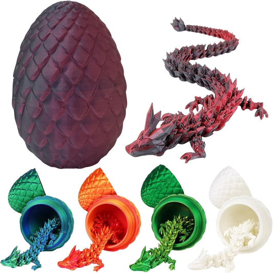 3D Printed Dragon Egg, Dragon Eggs with Dragon Inside, Crystal Articulated Dragon, Mystery Dragon Egg Fidget Toy, 3D Dragon Eggs Surprise Fidget Toy (Laser Black)