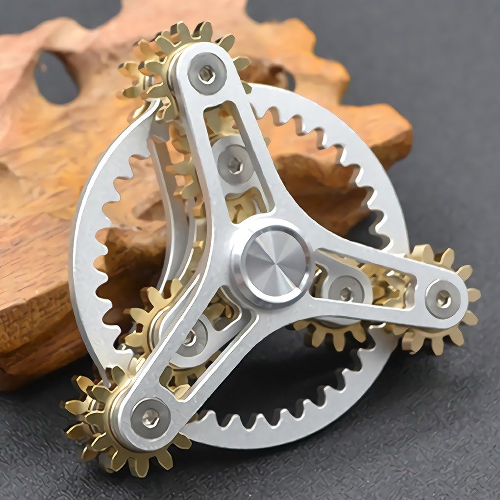 Pure Brass Fidget Spinner Gears Linkage Fidget Toy Metal DIY Hand Spinner Spins Long Time EDC Focus Meditation Break Bad Habits ADHD with Multiple Premium Bearings (13 Bearings White)