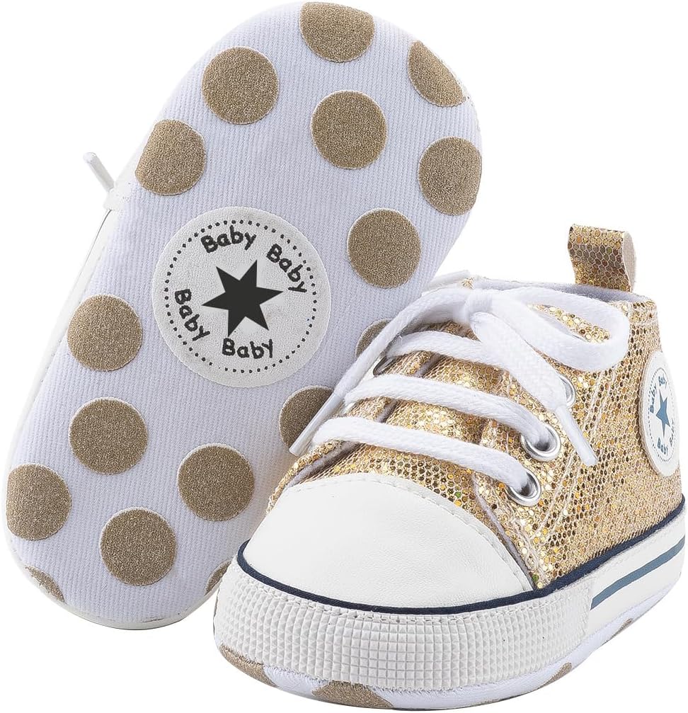 Unisex Baby Girls Boys Canvas High-top Shoes, Newborn Infant Anti-Slip Soft Sole Frist Walking Breathable Sneakers