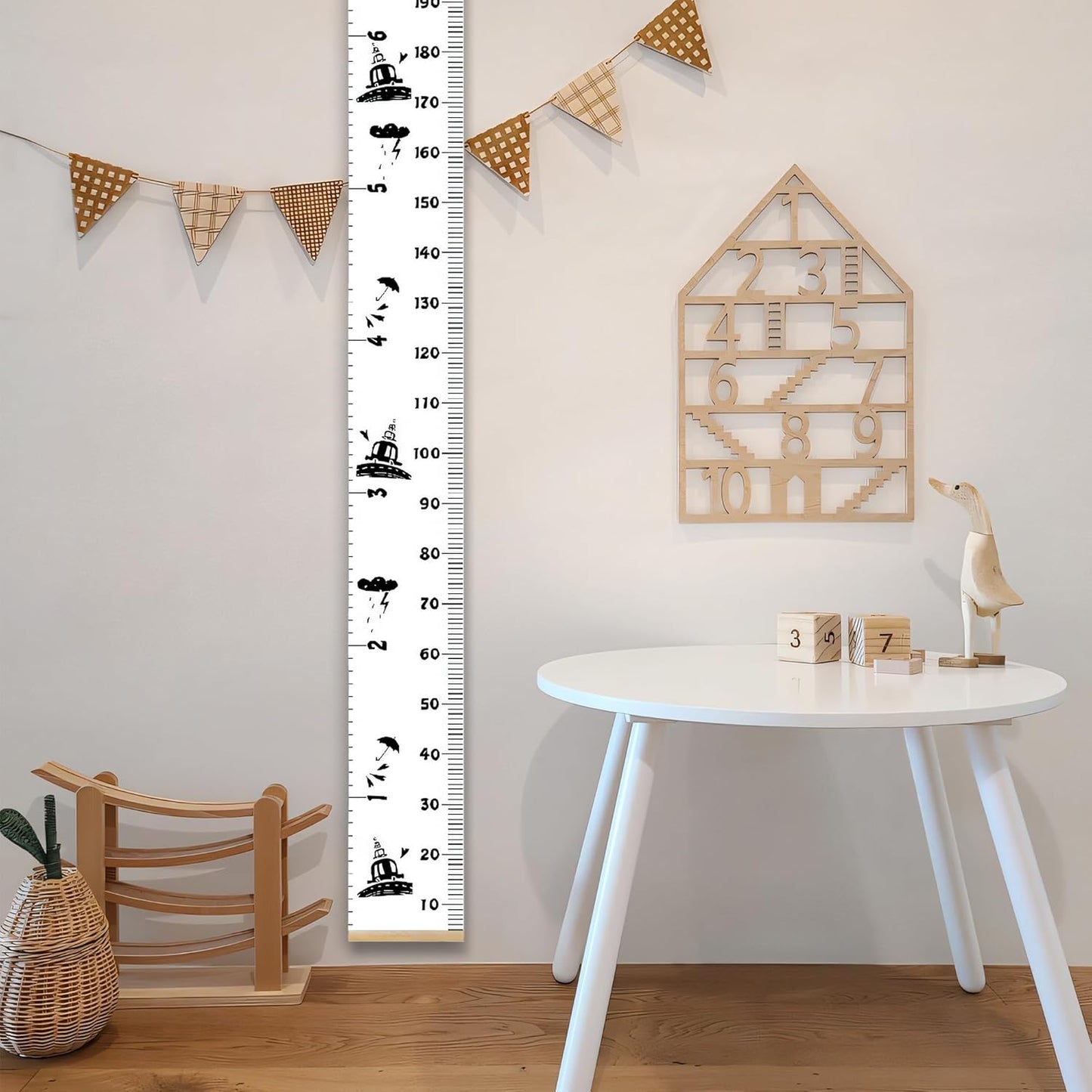 Kids Growth Chart, Wood Frame Fabric Canvas Height Measurement Ruler from Baby to Adult for Child's Room Decoration 7.9 x 79in (7.9 x 79in, Black Car)