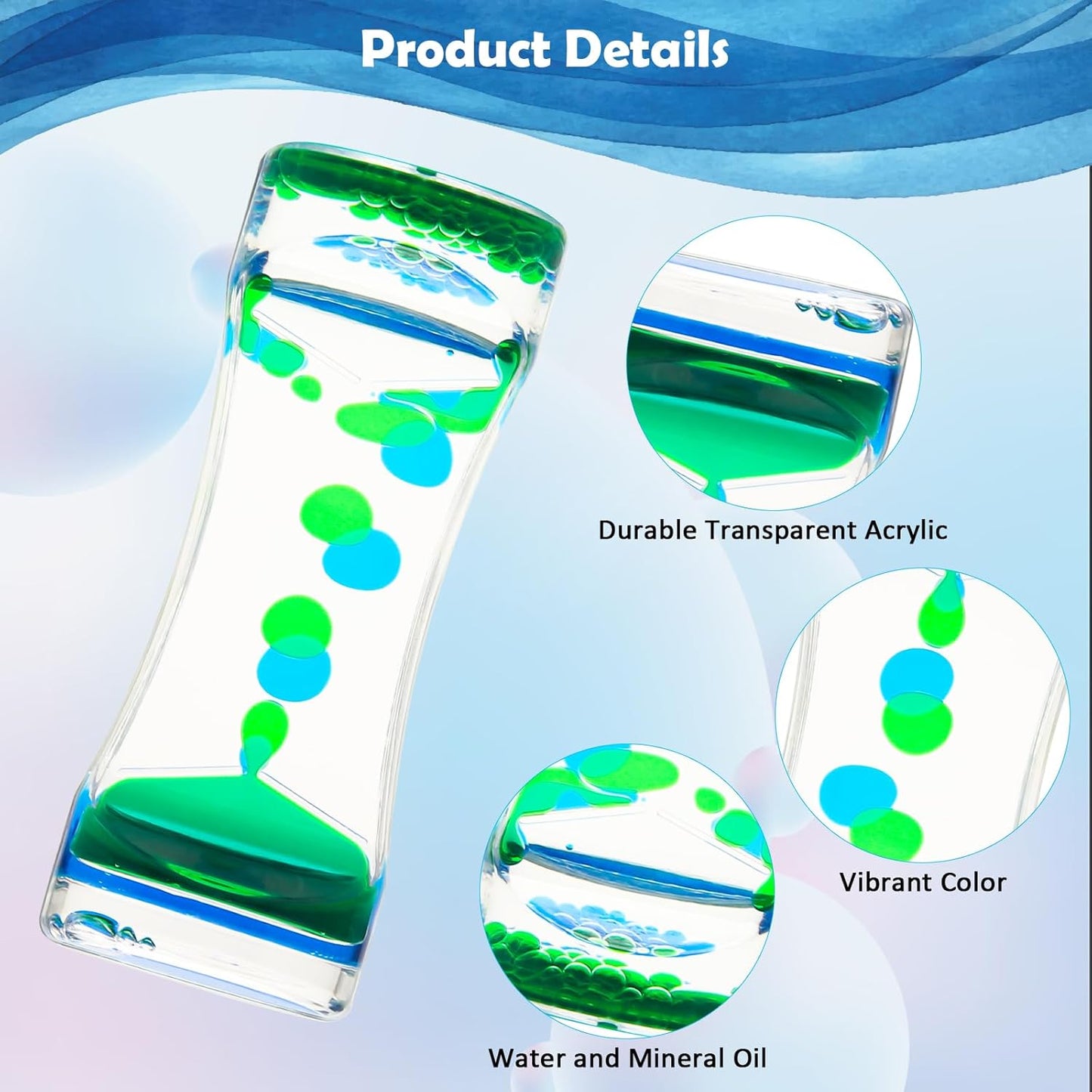 Coitak Liquid Motion Bubbler Timer for Sensory Play, Fidget Toy, Desk Top, 3 Pack, Assorted Colors (Style-3)