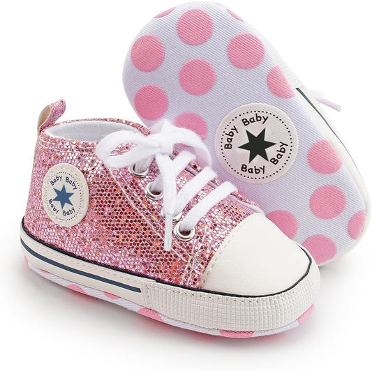 Unisex Baby Girls Boys Canvas High-top Shoes, Newborn Infant Anti-Slip Soft Sole Frist Walking Breathable Sneakers