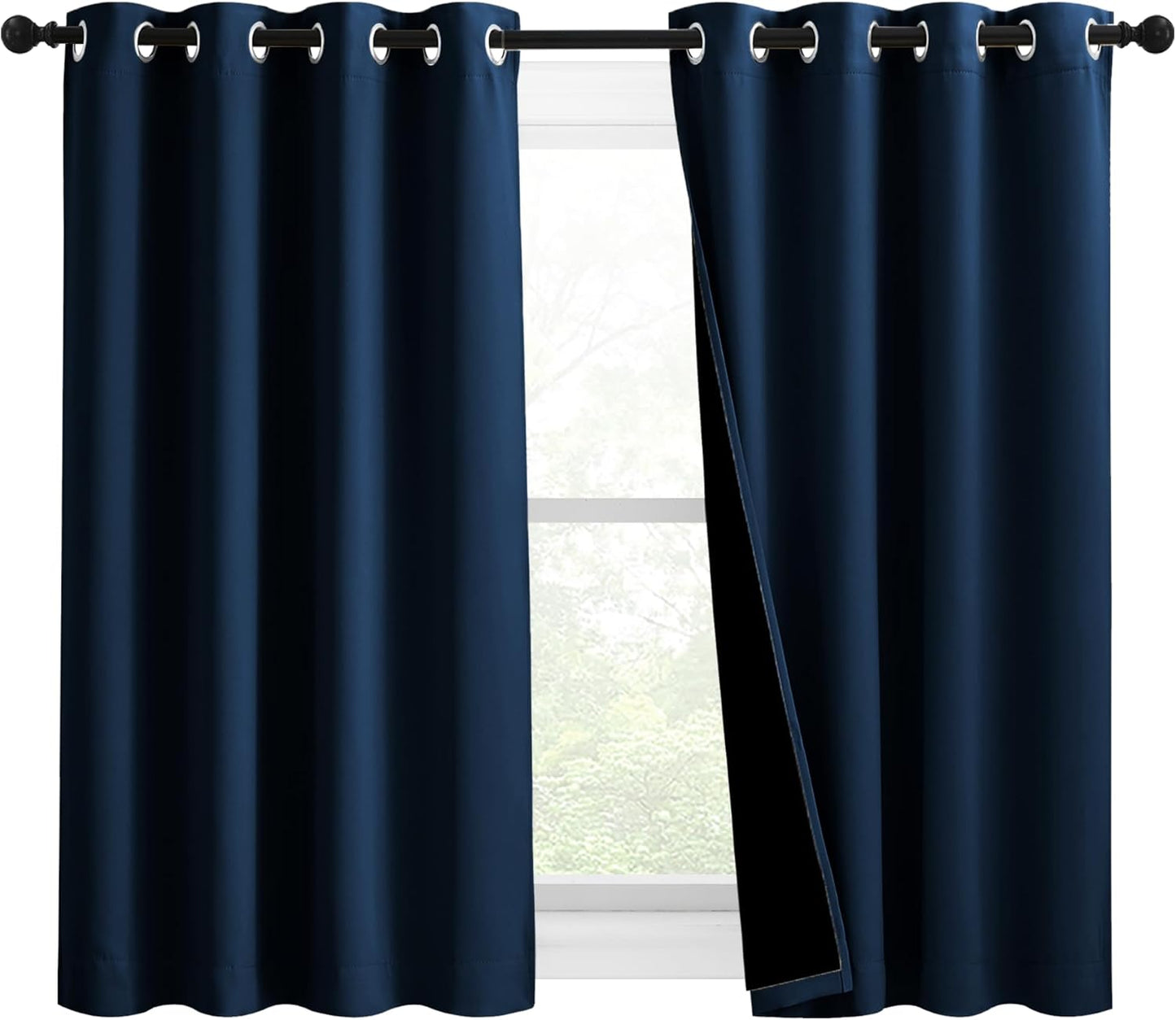 NICETOWN 100% Blackout Curtains with Black Liners, Solid Thermal Insulated Full Blackout 2-Layer Lined Drapes, Energy Efficiency Window Draperies for Bedroom (2 Panels, 46" W by 54" L, Moroccan Blue)