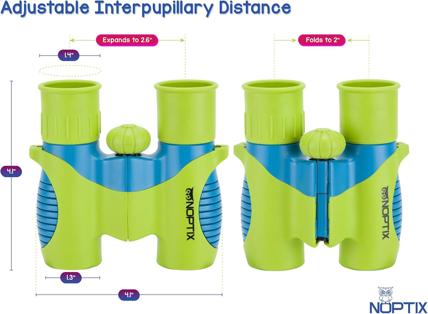 Binoculars for Kids, Girls or Boys Real Kids Binoculars in Vibrant Green Blue - Includes Sticker Book with 40 Bird Species - Small Toys for Toddlers