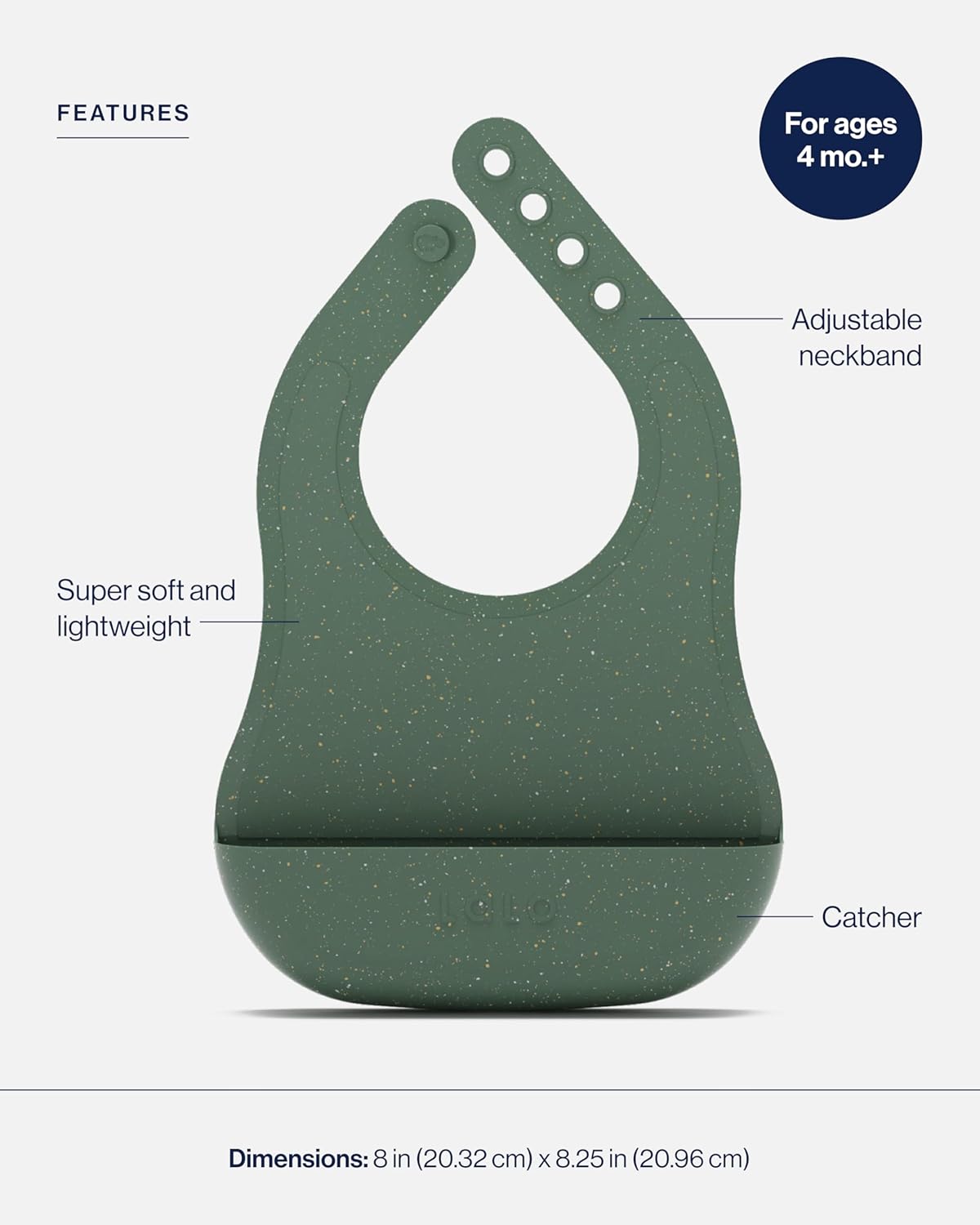 Lalo The Bib - Waterproof, Non-Toxic Silicone Baby Bib with Adjustable Neck Band & Silicone Food Pouch Catcher, Set of 2