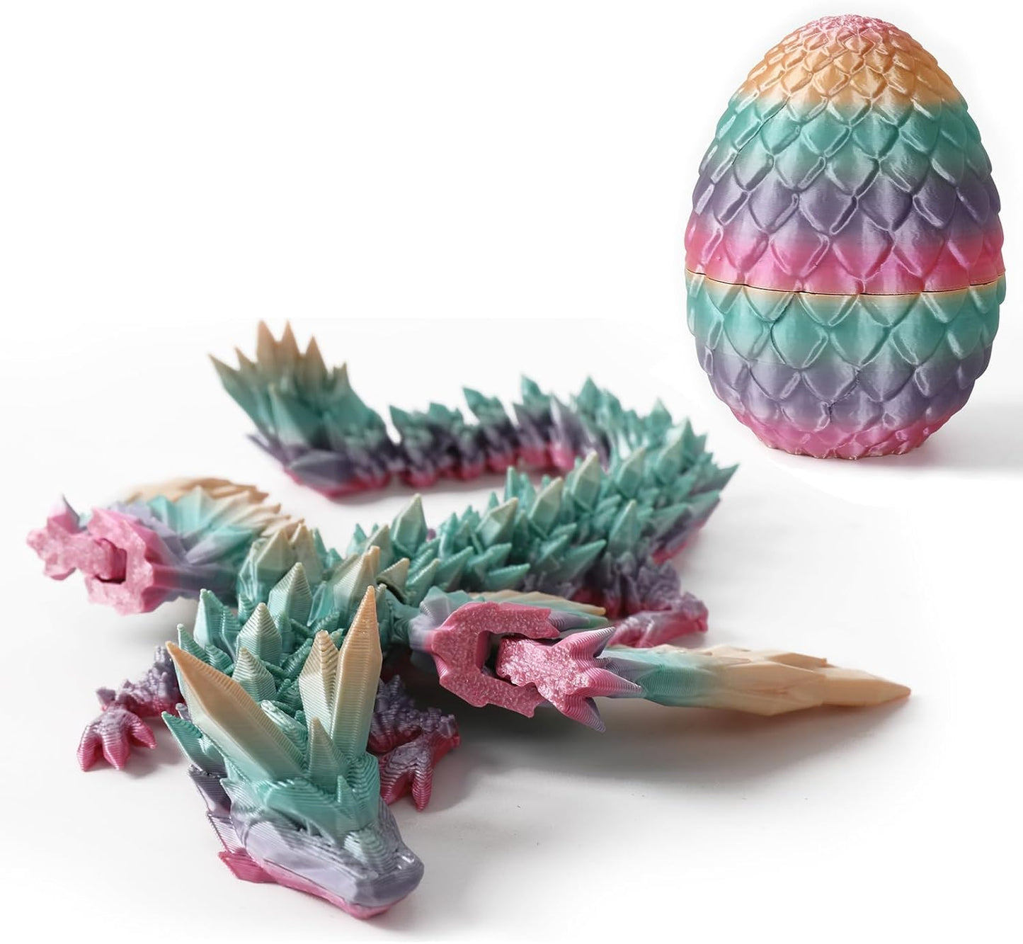 3D Printed Dragon Egg Crystal Dragon Fidget Toy Full Articulated Dragon Mystery Dragon Eggs with Dragon Inside Home Office Desk Decor Gifts Toys (Laser Colorful)