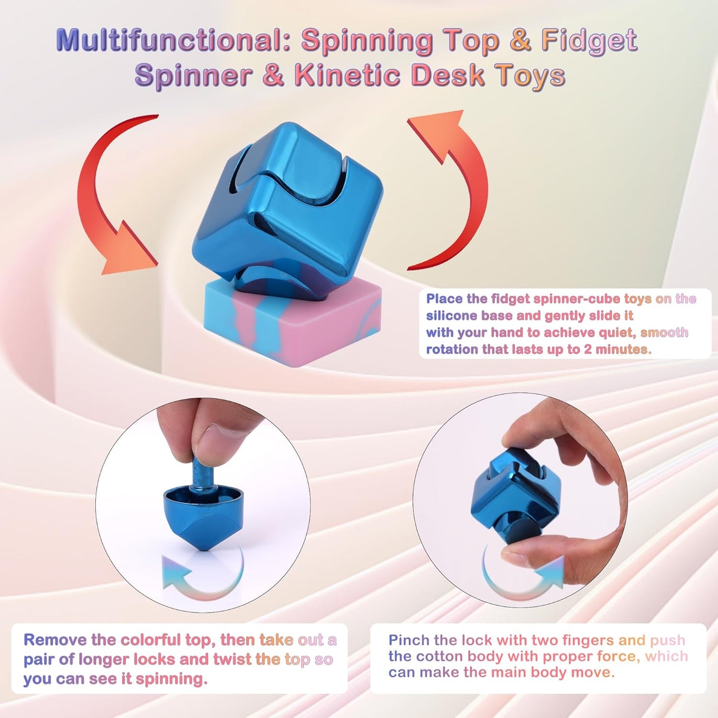 Desk Fidget Toys Spinner-Cube: Figetsss Cool Gadgets Metal Kinetic EDC-Toy with Silicone Base, ADHD Tools Cool Stuff Thing Office Toy Game Stress Relief Gift for Kid Children Teen Adult Christmas