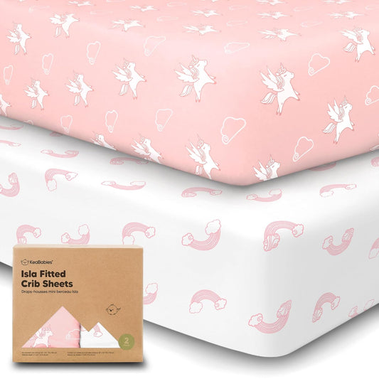 KeaBabies 2-Pack Baby Crib Sheets for Boys, Girls - 52x28 Viscose Derived from Bamboo Toddler Bed Sheets Neutral, Fitted Crib Mattress Cover for Standard Baby Bedding, Soft & Cozy (Dreamland)