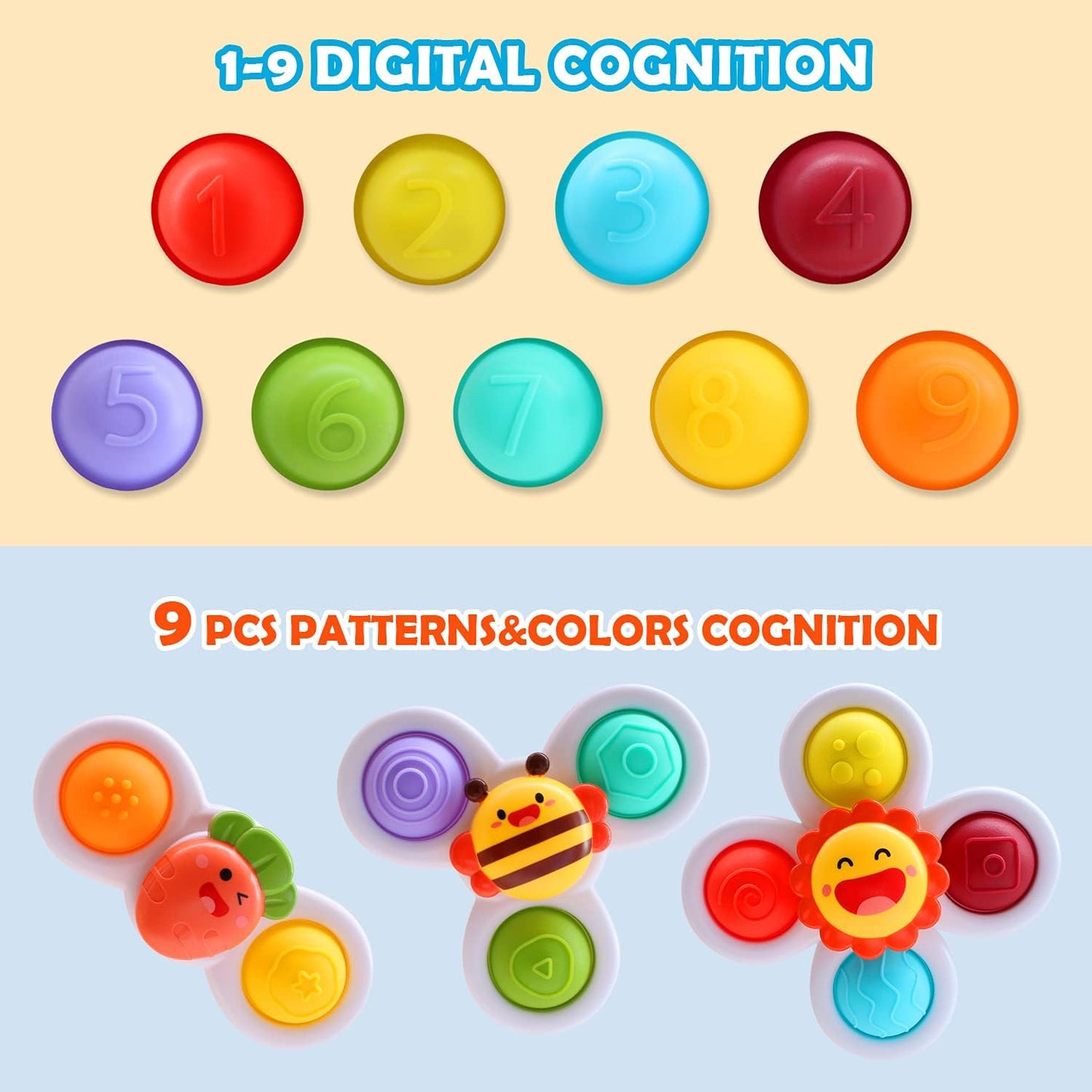Suction Cup Spinner Toys for Baby, Pop it Fidget Toys for 1-3 Toddlers Gifts Spinning Top Sensory Toy Bath Toys Birthday Gifts for Boy Girl (3 Pcs)