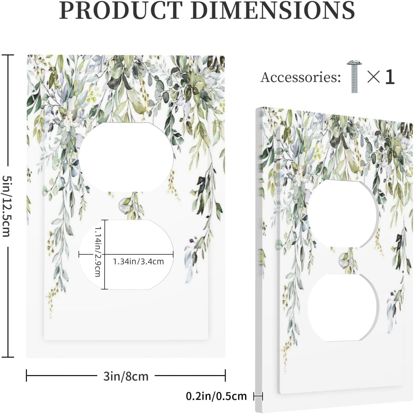Outlet Covers Boho Farmhouse Flower Leaf Sage Green 1 Gang Duplex Wall Plate Decorative Switch Plates Electrical Receptacle Faceplate Light Switch Cover for Bedroom Cabin Decor