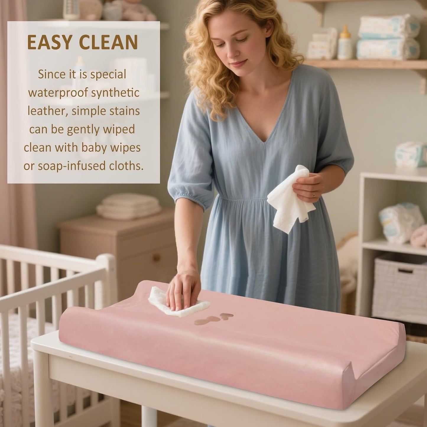 Owlowla Changing Pad Cover,Waterproof Changing Pad Covers-Soft Leather Diaper Changing Table Cover,Fits Standard Changing Pads for Baby Boy Girl（Blush）