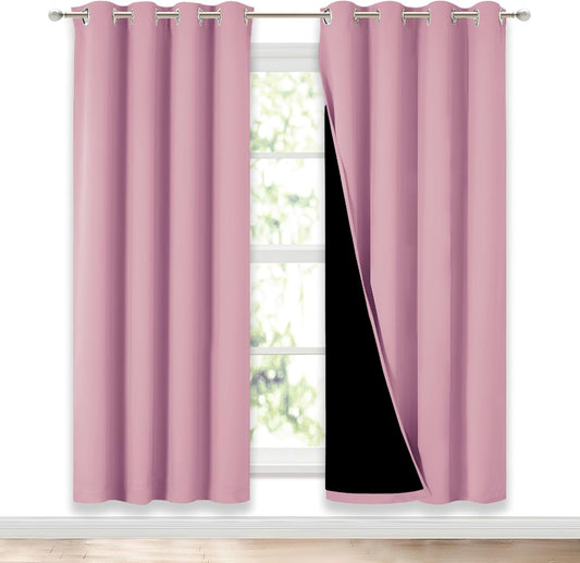 NICETOWN Crystal Pink Full Shade Curtain Panels, Pair of Energy Smart & Noise Blocking Out Blackout Drapes for Dining Room Window, Thermal Insulated Guest Room Lined Window Dressing(52 x 72 inch)