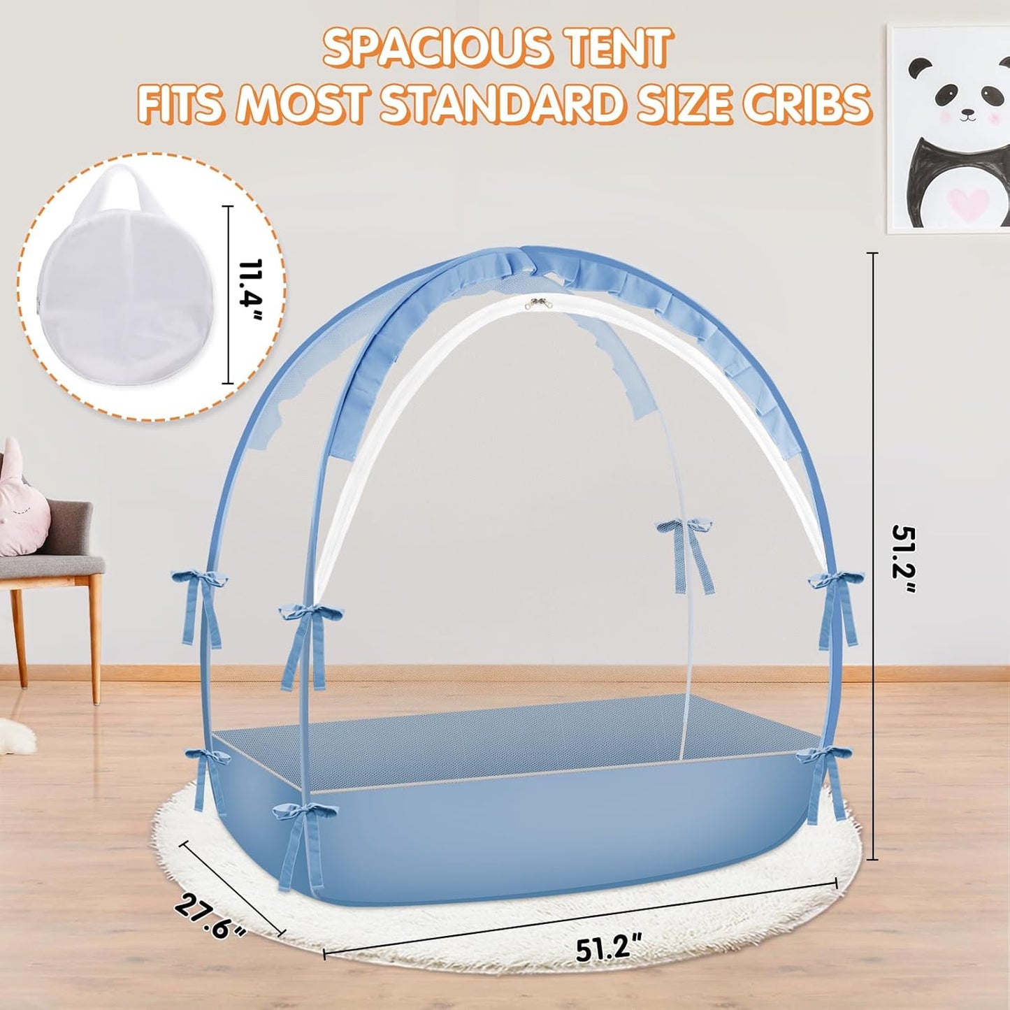 Crib Tent to Keep Baby from Climbing Out - Crib Net to Keep Baby in - Pop Up Breathable Cribs Cover - Canopy with Upgrade Strong Mesh and Durable Zipper (Blue, Lager)