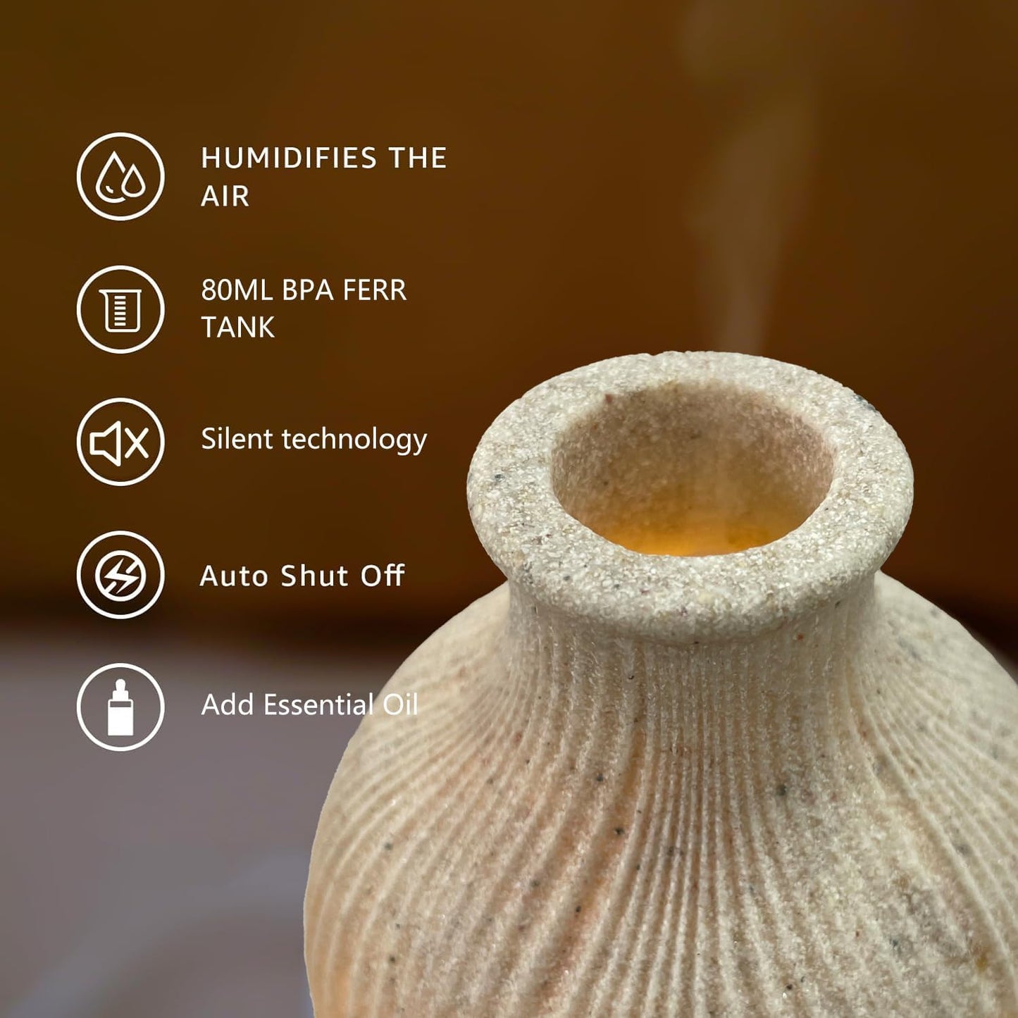 Aromatherapy Essential Oil Diffuser Art Resin Aroma Diffuser with Warm Light 80ML Cool Mist Humidifier Waterless Auto Shut-off for Home,Baby Bedroom,Office