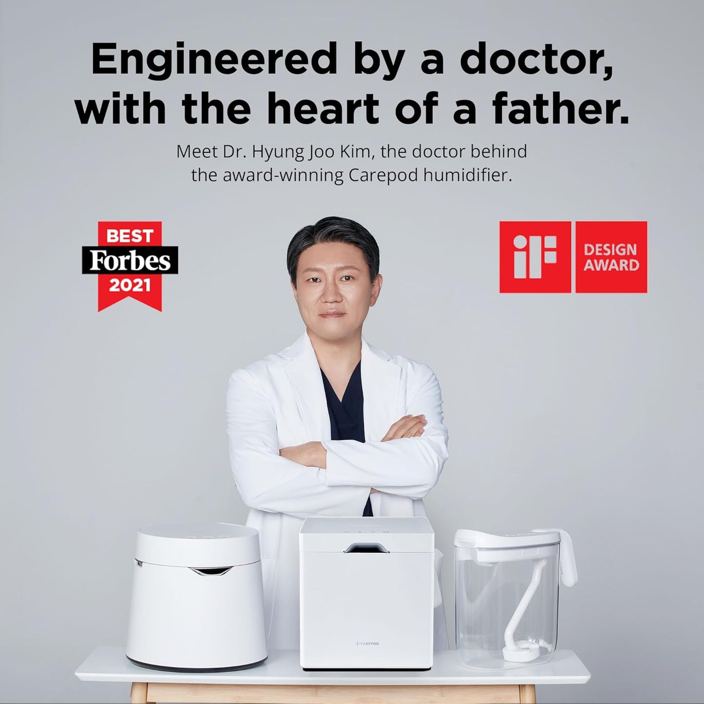 Carepod Mini 21P Ultrasonic Cool Mist Humidifier for Bedroom, Quiet & Safe for Baby, Transparent, Only 3 Washable Parts & Easy to Clean, Filter-Free, Automatic Shut-off, Lasts 20Hrs (0.74Gal/2.8L)