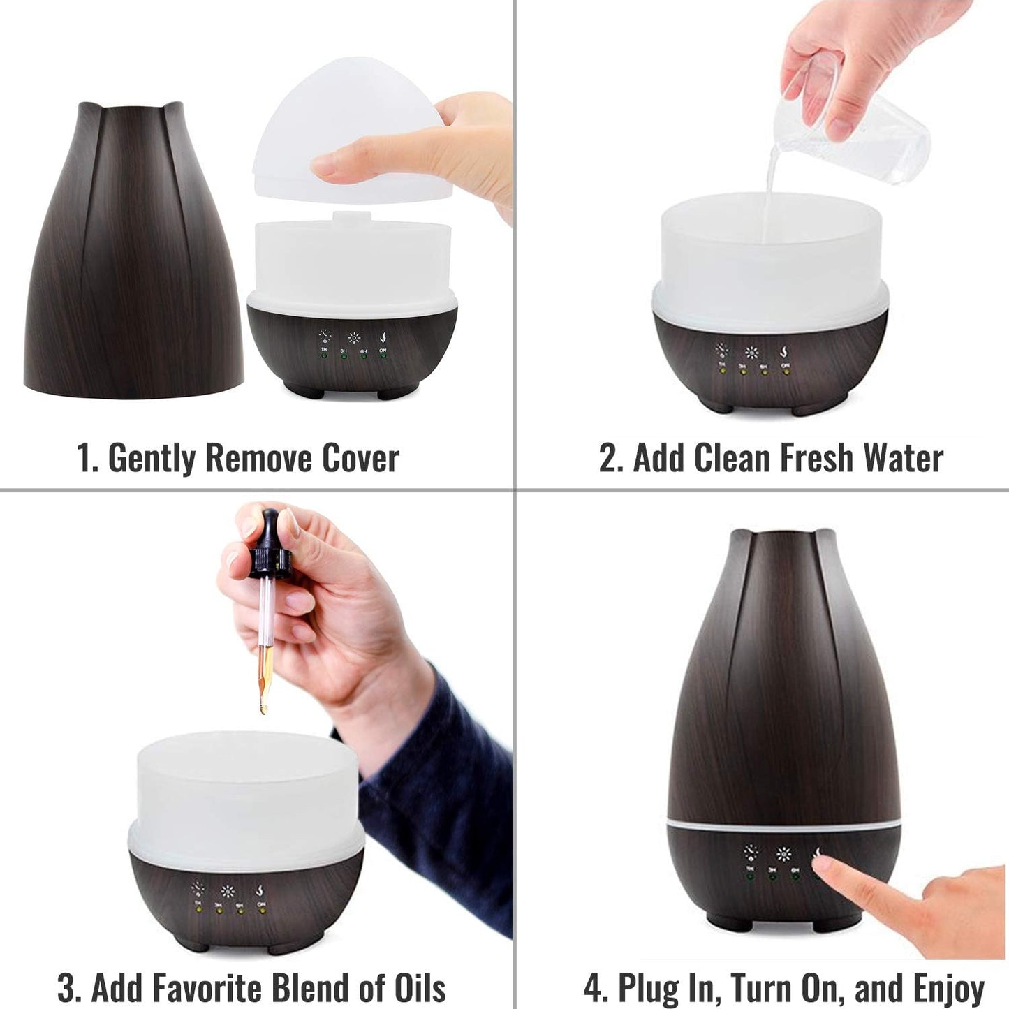 HealthSmart Essential Oil Diffuser, Cool Mist Humidifier and Aromatherapy Diffuser with 500ML Tank Ideal for Large Rooms, Adjustable Timer, Mist Mode and 7 LED Light Colors, Brown
