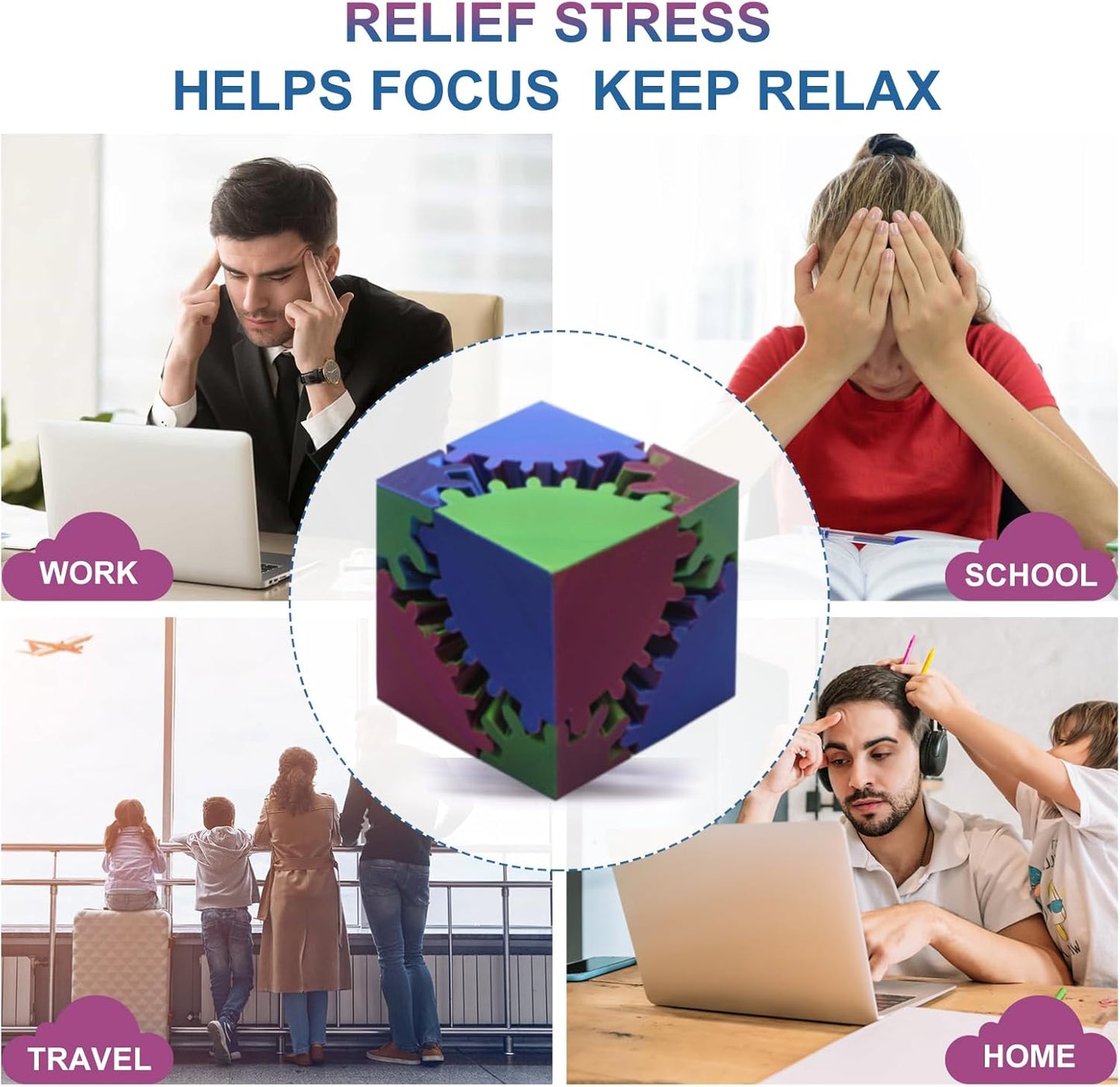 Gear Sphere Gear Cube 3D Printed Gear Ball Spin Cube Fidget Toy Relieving Stress & Anxiety, Fidget Cube GearSphere Desk Toy, Whirling Wonder Fidget for Sensory and Autism (Laser Red Blue Green)