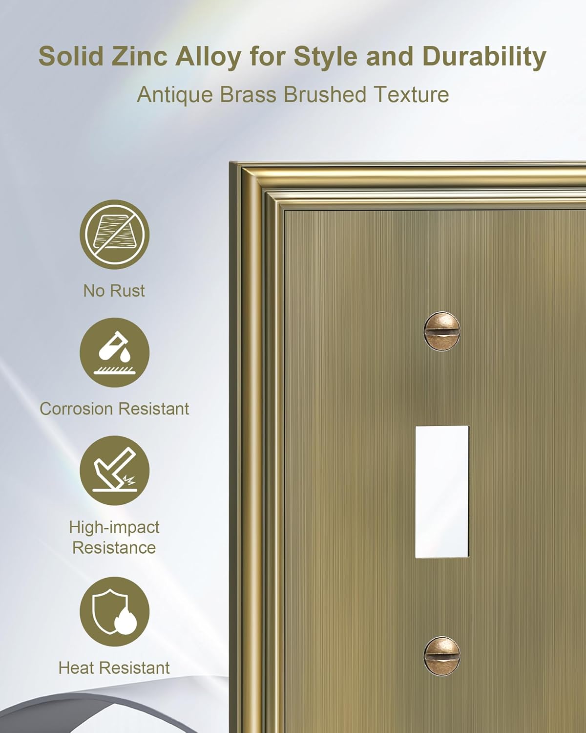 2-Pack Quad Toggle Light Switch Cover Plate, Durable Zinc Alloy Decorative Switch Plate Covers, Antique Brass 4 Gang Wall Plate for Toggle Light Switch and Rotary Dimmer Switch