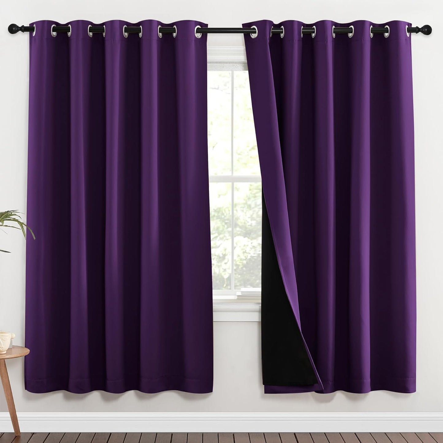NICETOWN Royal Purple Full Shade Curtain Panels, 62 x 72 inch, Pair of Energy Smart & Noise Blocking Out Blackout Drapes for Dining Room Window, Thermal Insulated Guest Room Lined Window Dressing