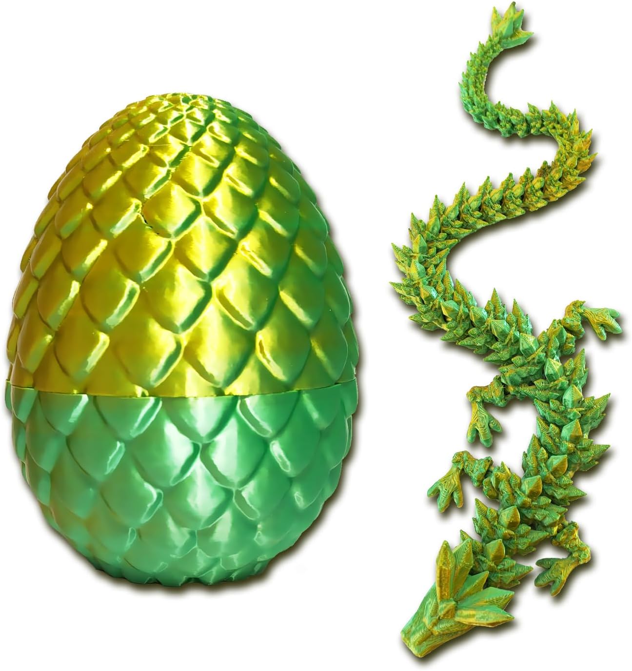 Dragon Egg ,Dragon Egg Fidget Surprise Toy with 3D Printed Dragon, Dragon Eggs with Dragon Inside Fidget Toy, 12" Dragon and Dragon Egg Toy Gifts for Autism and ADHD. (Laser Yellow Green)