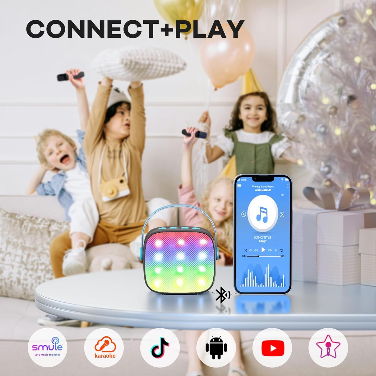 YLL Mini Karaoke Machine with 2 Wireless Microphones, TOP Kids Gifts for Girls Ages 3, 4, 5, 6, 7, 8, 9,10,11,12 +Year Old, 4-12 Years Old Birthday Toy Gift for Girls Boys Party (Black Blue)