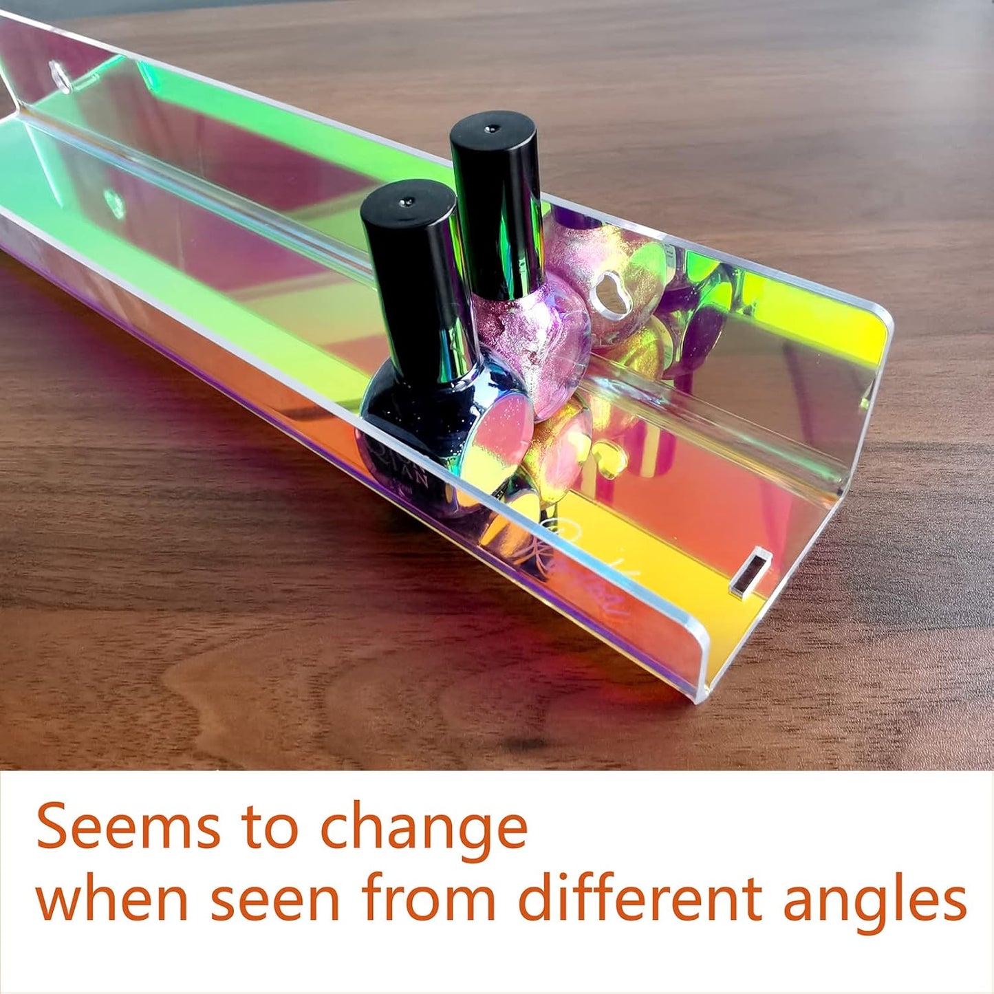 8 Pack 15 Inch Iridescent Acrylic Shelves, Clear Rainbow Kids Floating Bookshelf for Kids Room, Modern Sunglasses Essential Oil Picture Ledge Display Toy Storage Wall Shelf