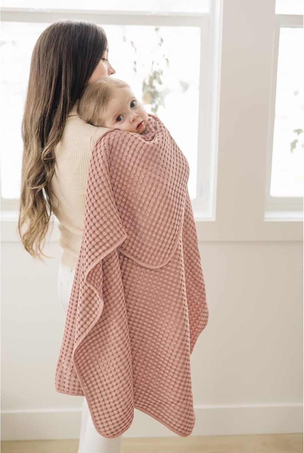 Konssy Waffle Baby Blanket - Soft & Cozy Nursery Swaddle Blanket, Lightweight Toddler Throw for Boys & Girls, Ideal for Wrapping(Blush Pink)
