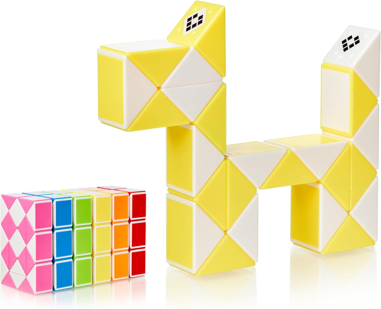 CUBIDI® Magic Snake Cube | Fidget Snake Toy for Kids | Travel Toys for Kids Ages 4-8 | Great Gift for Boys and Girls Birthday, Christmas, Stocking Stuffers - 24 Blocks | 0.9 inch x 0.7 inch | Yellow