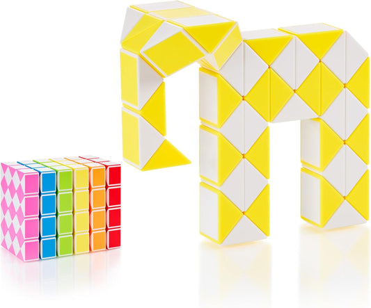 CUBIDI® Magic Snake Cube | Fidget Snake Toy for Kids | Travel Toys for Kids Ages 4-8 | Great Gift for Boys and Girls Birthday, Christmas, Stocking Stuffers - 48 Blocks | 0.9 inch x 0.7 inch | Yellow