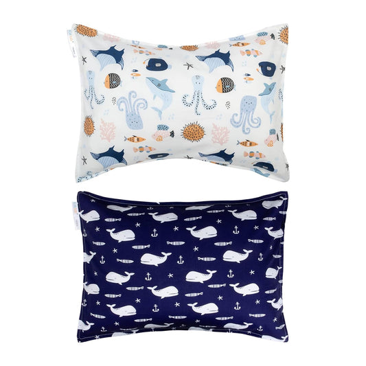 ALVABABY Toddler Pillowcases 2 Pack Organic Cotton Kids Pillow Cover Fit 13"x 18" or 12"x16" Envelope for Girl Boy Sleepy Travel