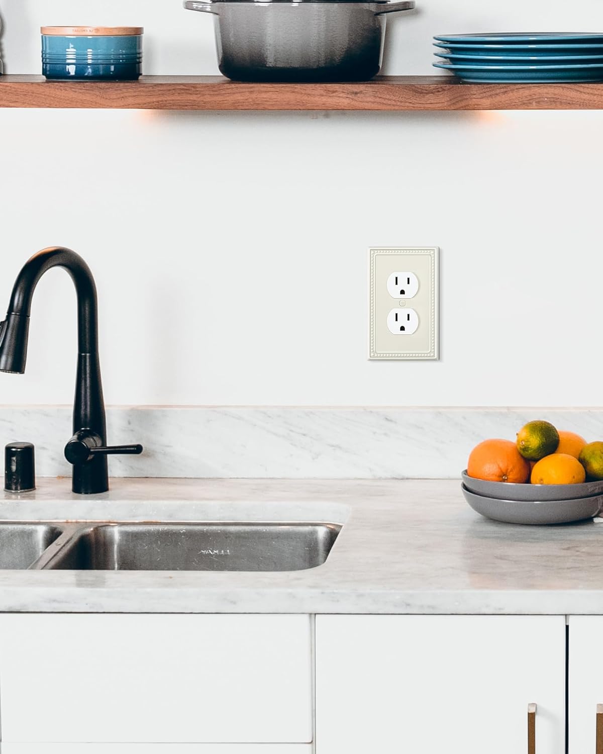 6-Pack Duplex Outlet Cover Plate, Light Almond Metal Wall Plates for Electrical Outlets, 1 Gang Receptacle Light Switch Cover, Pearls Decorative Switch Plates and Outlet Covers