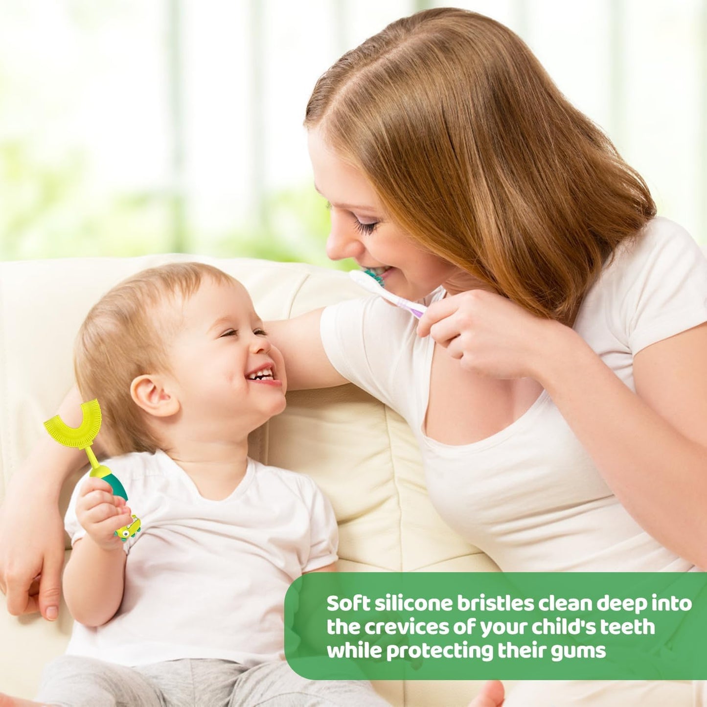 U-Shaped Toothbrush for Kids Ages 2-7， Soft Food-Grade Silicone for Sensitive Gums， 360° Teeth Cleaning Design，Training & Travel-Friendly Toddlers' Toothbrush (Yellow)